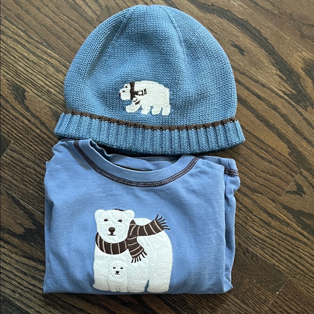 Janie and Jack Blue Polar Bear Long Sleeve Shirt and Hat